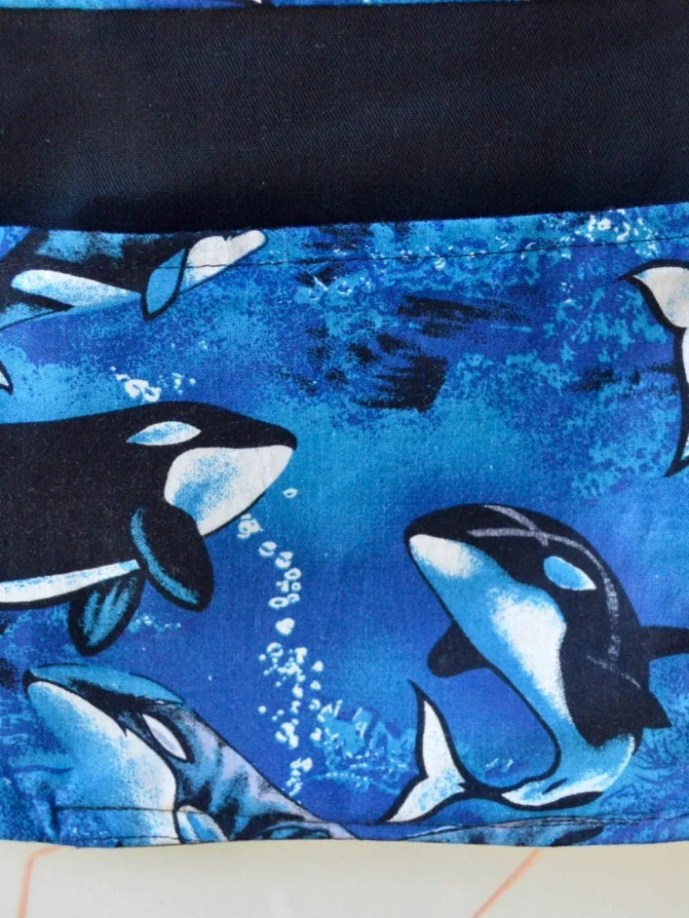 Vintage 1990s Lisa Frank-Inspired Hand Sewn Hanging Pocket Organizer Orca Fabric